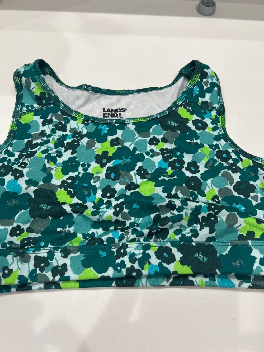 Lands' End Teal, Aqua & Lime Floral Exercise Crop Top